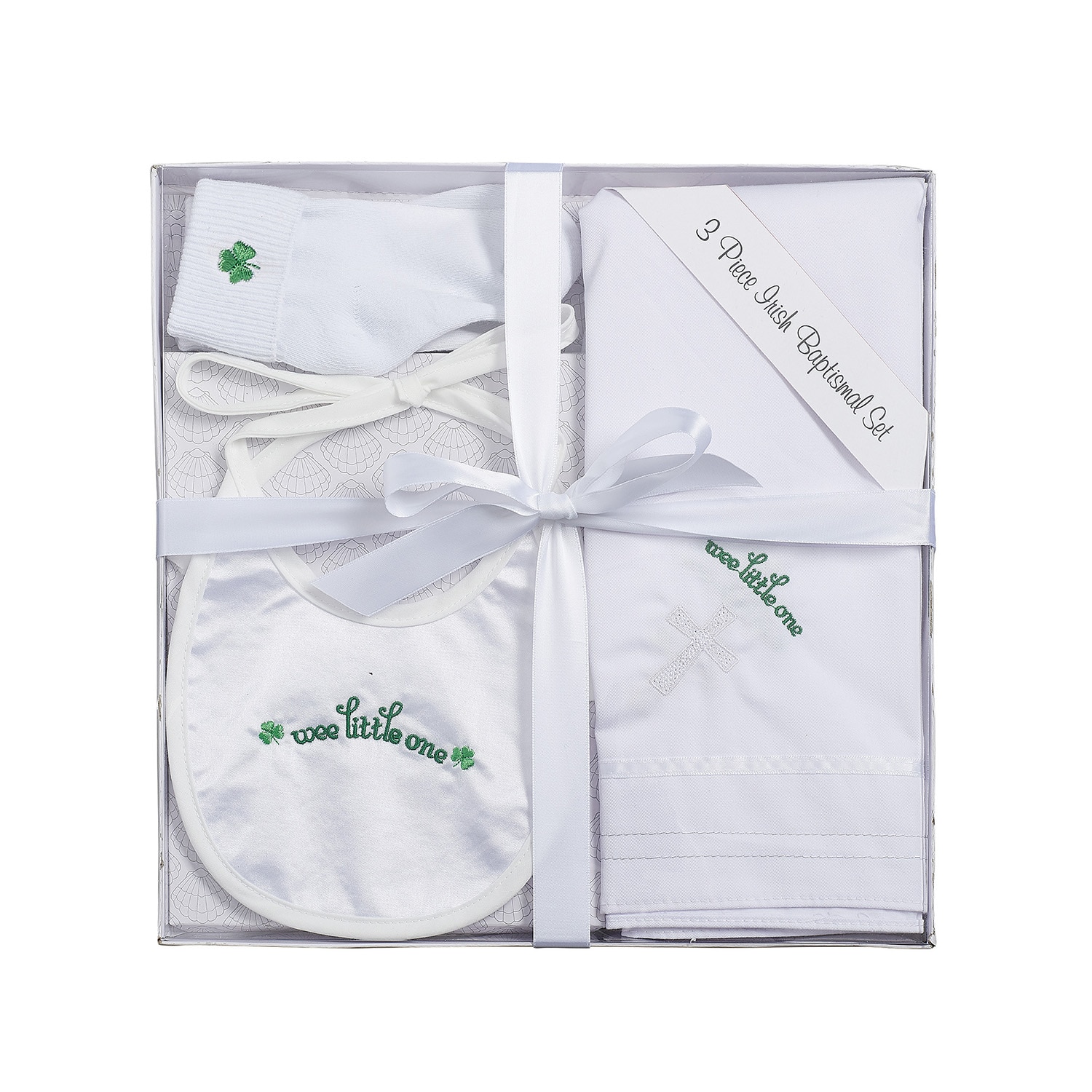 3pc Irish Baptism Set Socks, Bib & Blanket