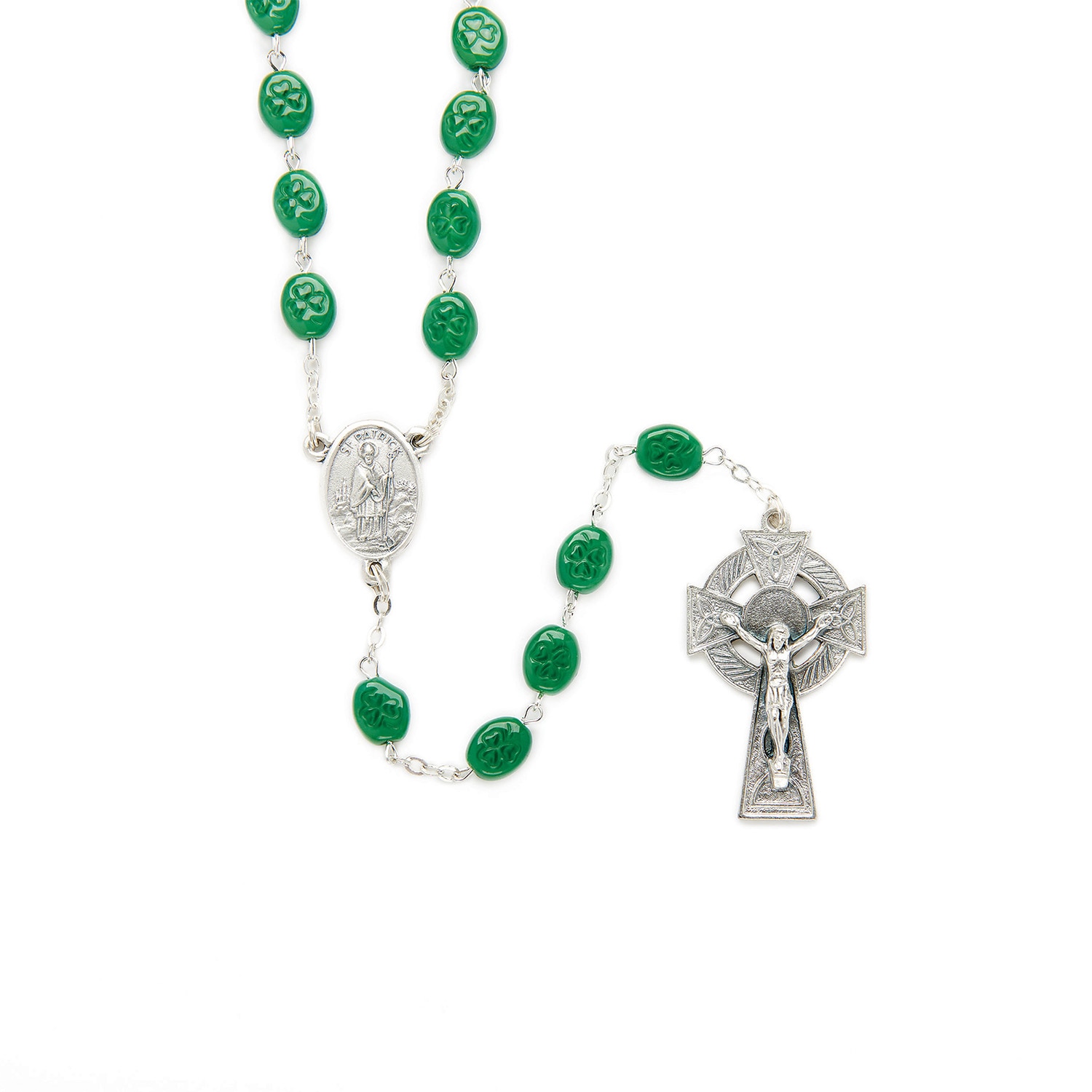 St Patrick Rosary Green Shamrock Glass Bead