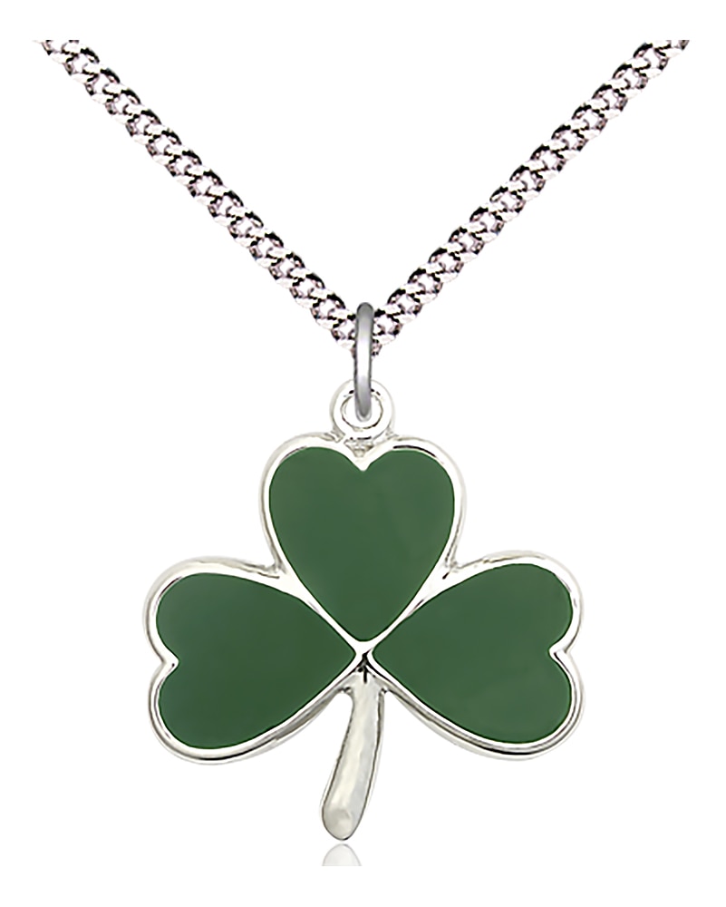 Sterling Silver Shamrock Pendant on an 18-inch Light Rhodium Light Curb Chain.  Handmade in the USA