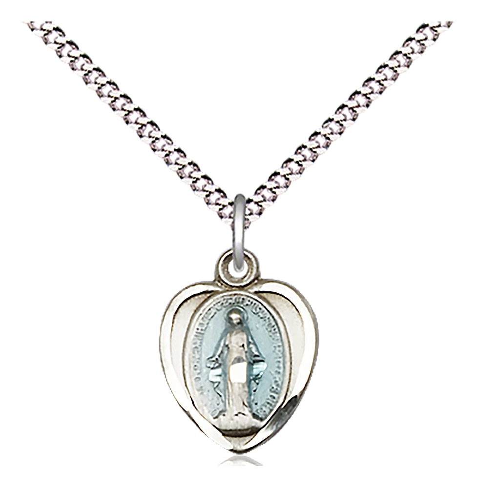 Sterling Silver Miraculous Pendant on an 18-inch Light Rhodium Light Curb Chain.  Handmade in the USA