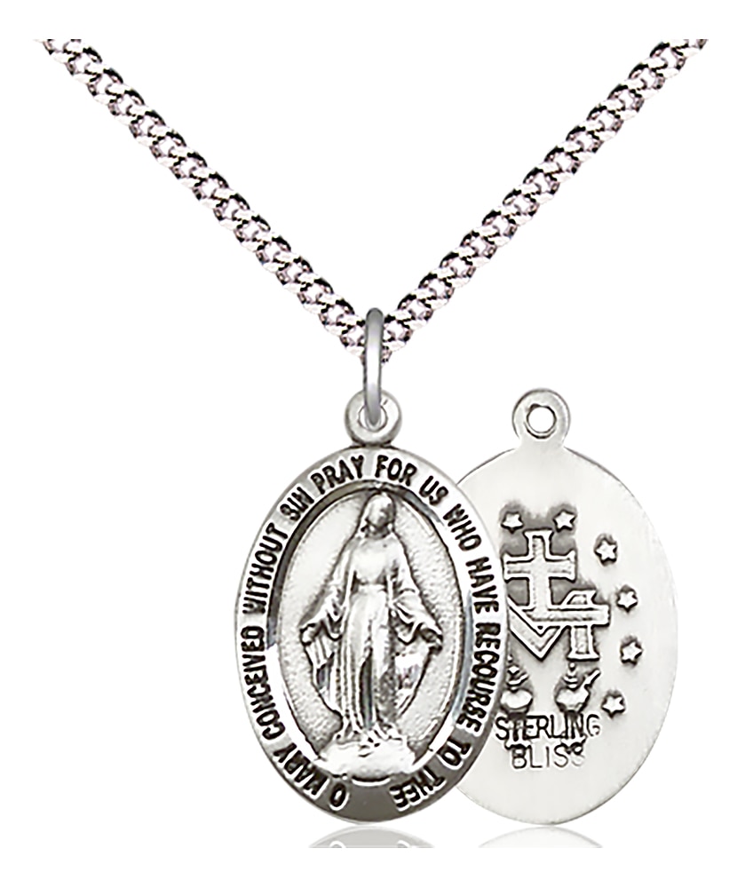 Sterling Silver Miraculous Pendant on an 18-inch Light Rhodium Light Curb Chain.  Handmade in the USA