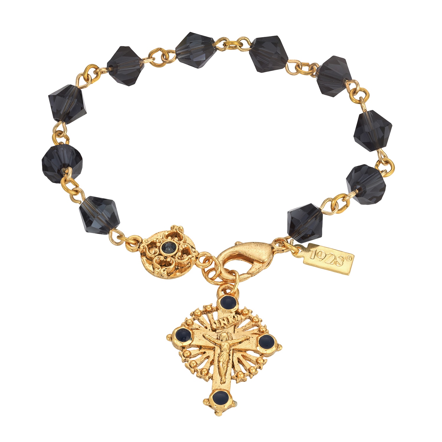 1928 Symbols of Faith 14K gold dipped blue rosary bracelet