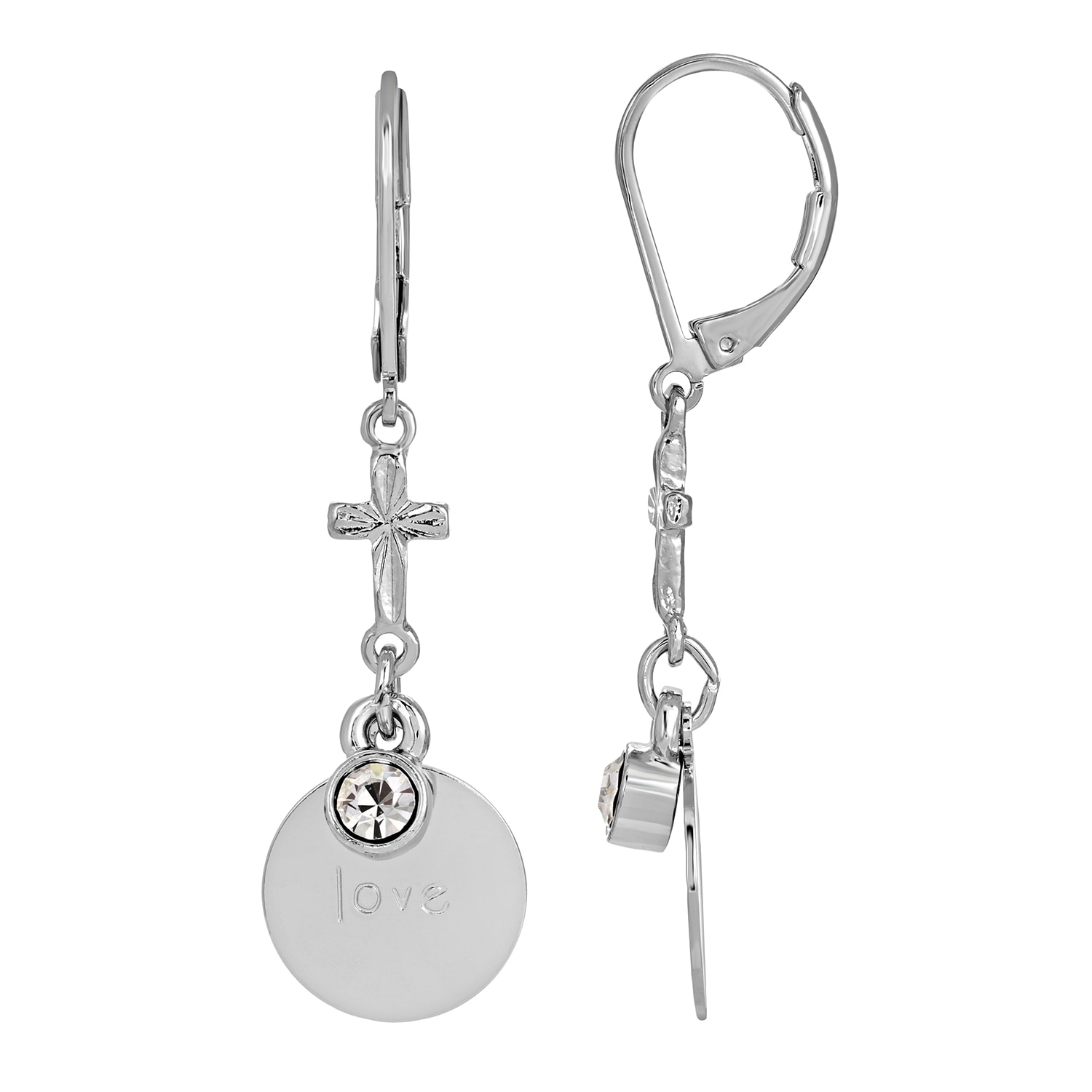 1928 Symbols of Faith LOVE cross and crystal earring