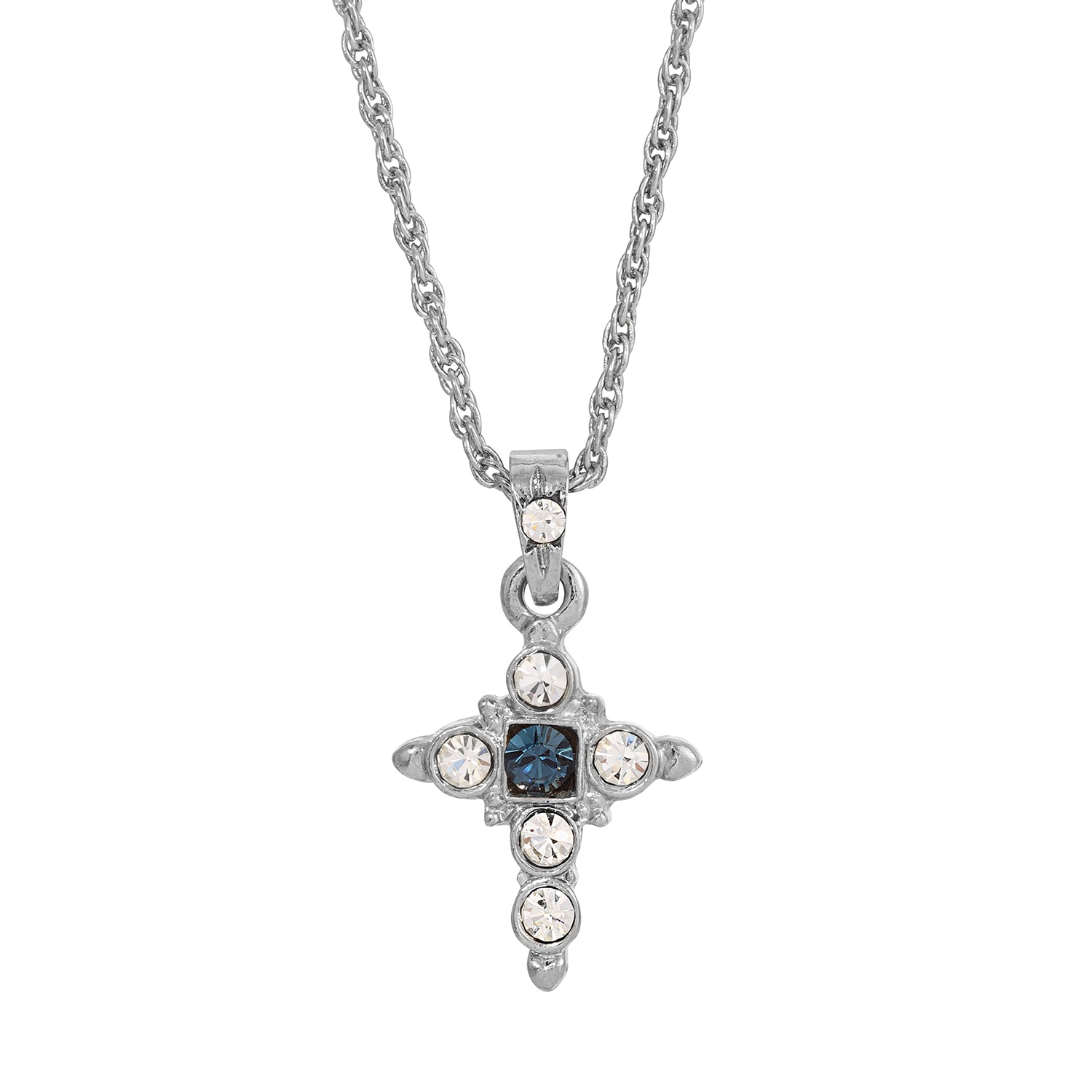 1928 Symbols of Faith small sapphire crystal cross neckalce 16-19 inch adjustable chain