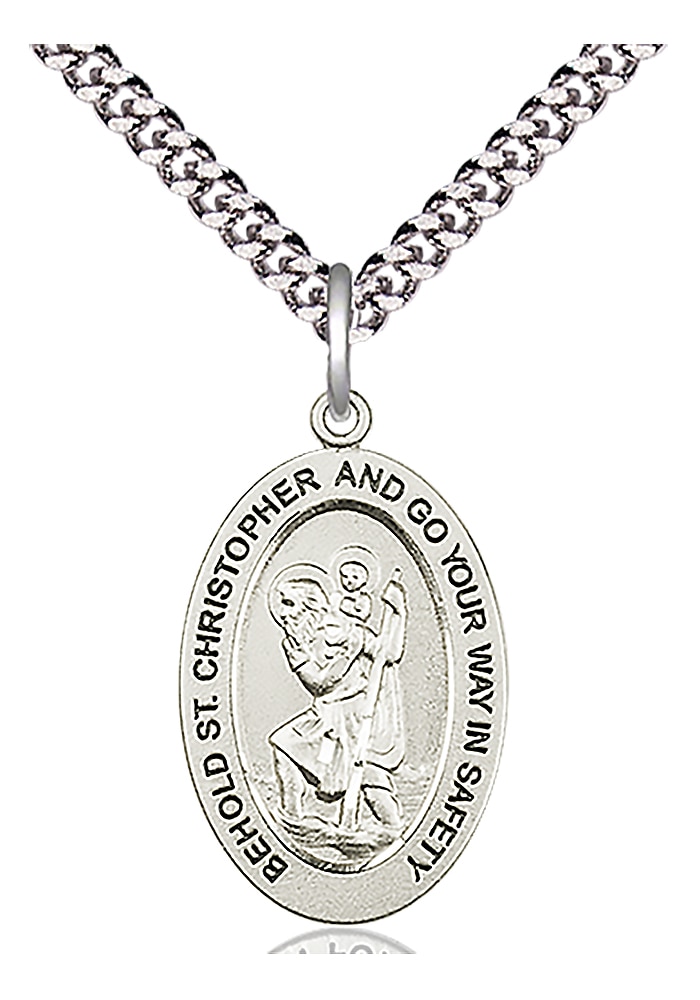 Saint Christopher Medal  Medal Measures 1-inch tall by 5/8-inch wide  Chain is 18 Inches in length Light Rhodium Heavy Curb Chain with Lobster Claw Clasp  Saint Christopher is the Patron Saint of Travelers/Motorists Handmade in the USA