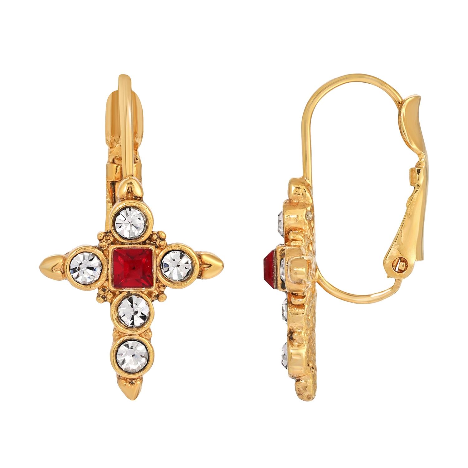 1928 Symbols of Faith dark red crystal cross earrings