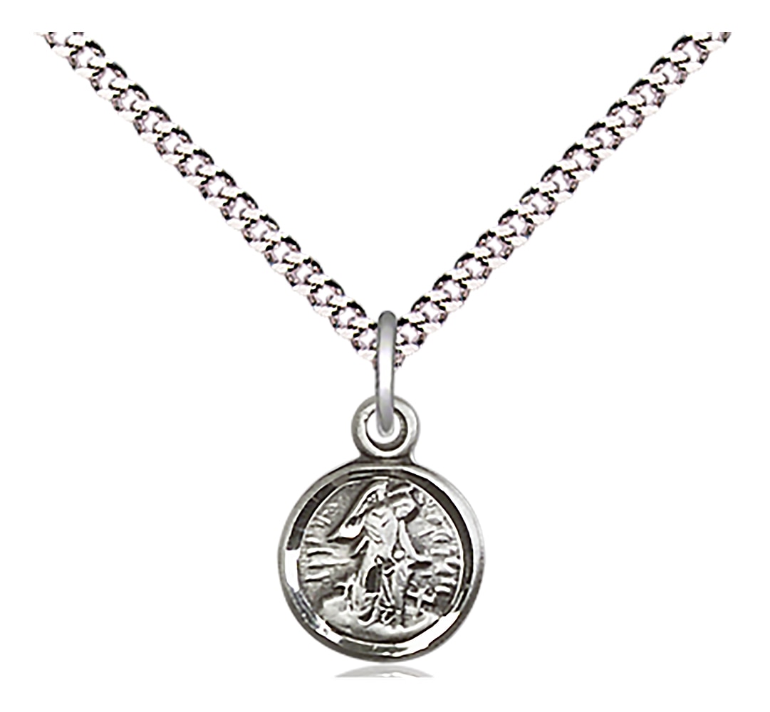 Sterling Silver Guardian Angel Pendant on an 18-inch Light Rhodium Light Curb Chain.  Handmade in the USA