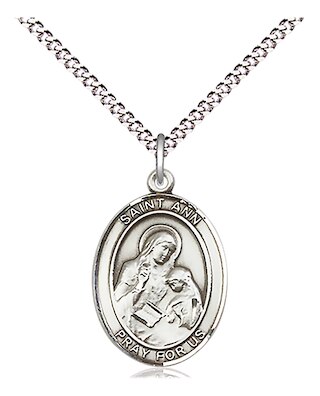Sterling Silver Saint Ann Pendant on an 18-inch Light Rhodium Light Curb Chain.  Handmade in the USA