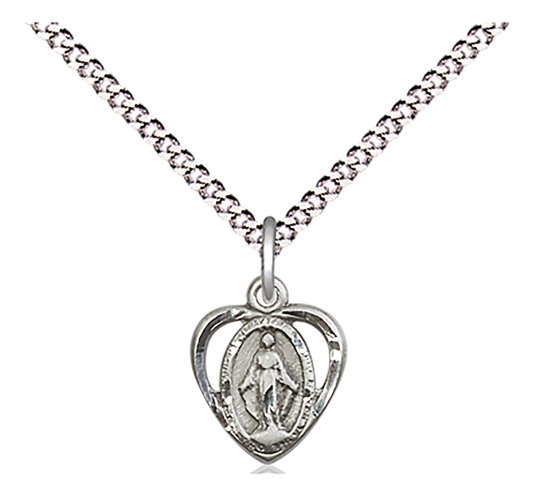 Miraculous Medal  Medal Measures 3/8-inch tall by 3/8-inch wide  Chain is 18 Inches in length Light Rhodium Light Curb Chain with Lobster Claw Clasp Handmade in the USA