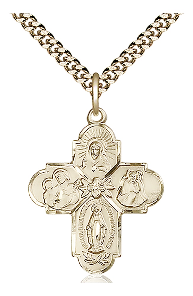 14kt Gold Filled 4-Way Pendant on an 24-inch Gold Plate Heavy Curb Chain.  Handmade in the USA