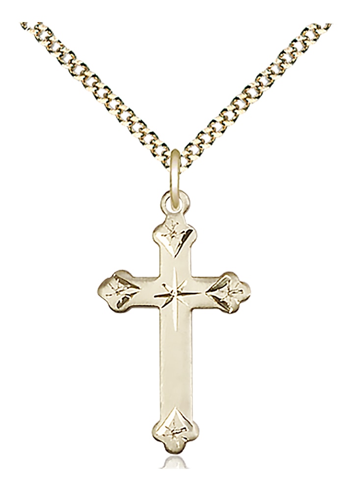 14kt Gold Filled Cross Pendant on an 18-inch Gold Plate Light Curb Chain.  Handmade in the USA