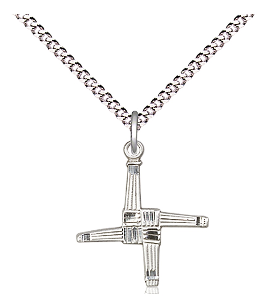 Sterling Silver Saint Brigid Cross Pendant on an 18-inch Light Rhodium Light Curb Chain.  Handmade in the USA