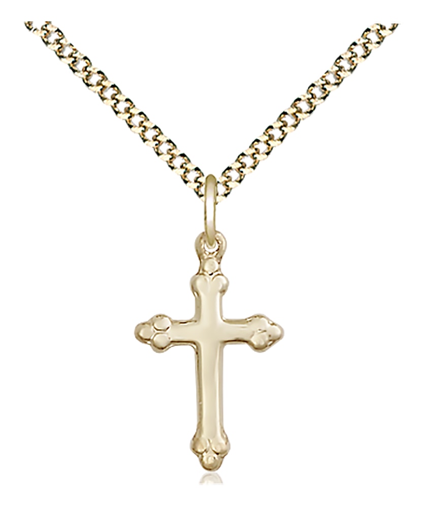 14kt Gold Filled Cross Pendant on an 18-inch Gold Plate Light Curb Chain.  Handmade in the USA