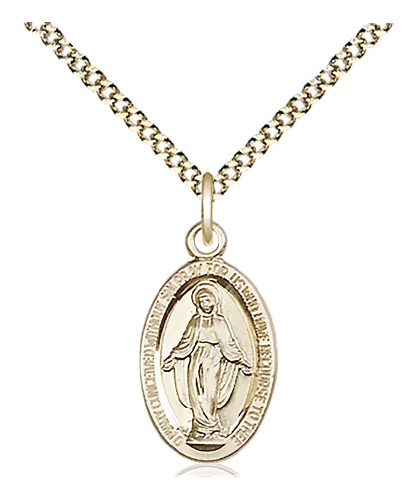 14kt Gold Filled Miraculous Pendant on an 18-inch Gold Plate Light Curb Chain.  Handmade in the USA