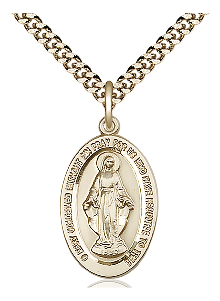 14kt Gold Filled Miraculous Pendant on an 24-inch Gold Plate Heavy Curb Chain.  Handmade in the USA