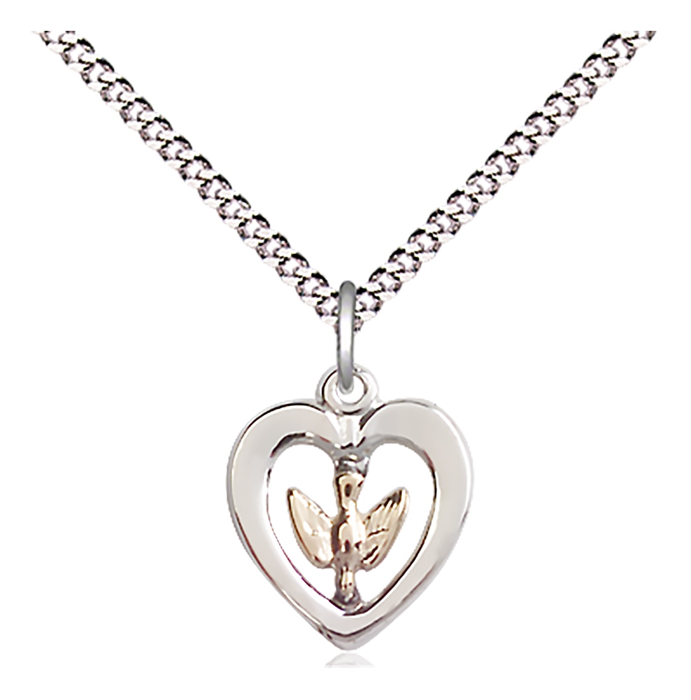 Two-Tone GF/SS Holy Spirit Pendant on an 18-inch Light Rhodium Light Curb Chain.  Handmade in the USA