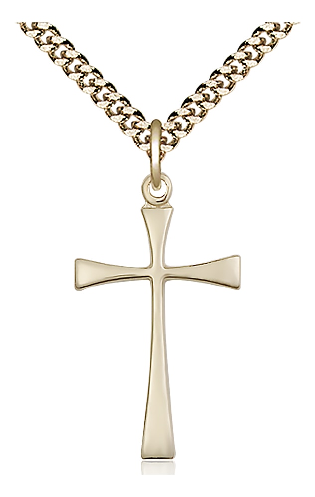 14kt Gold Filled Maltese Cross Pendant on an 24-inch Gold Plate Heavy Curb Chain.  Handmade in the USA