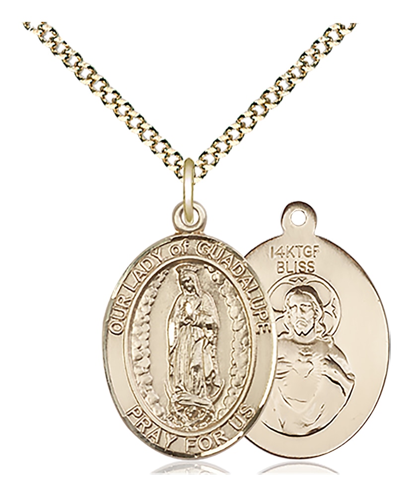 14kt Gold Filled Our Lady of Guadalupe Pendant on an 18-inch Gold Plate Light Curb Chain.  Handmade in the USA