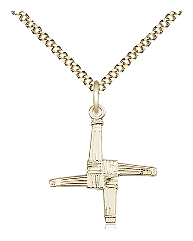 14kt Gold Filled Saint Brigid Cross Pendant on an 18-inch Gold Plate Light Curb Chain.  Handmade in the USA