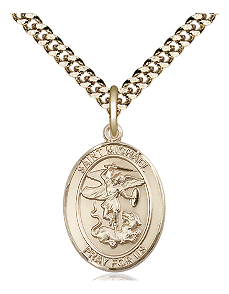14kt Gold Filled Saint Michael the Archangel Pendant on an 18-inch Gold Plate Heavy Curb Chain.  Handmade in the USA
