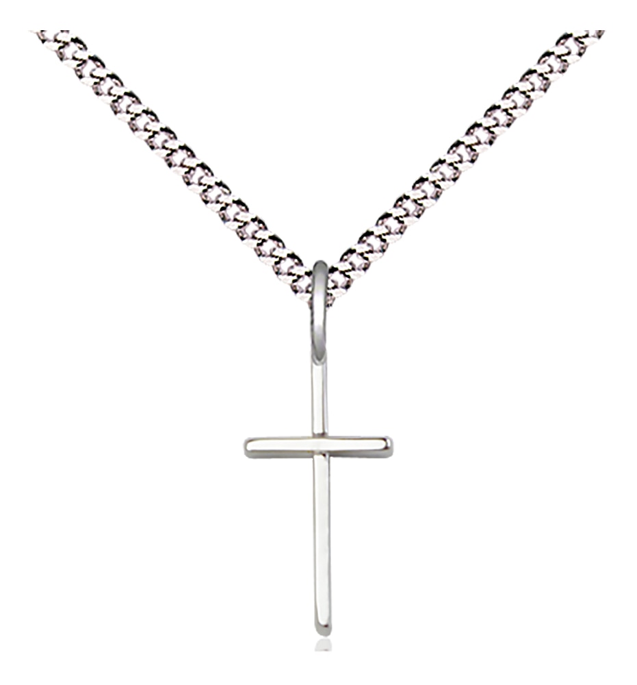 Sterling Silver Cross Pendant on an 18-inch Light Rhodium Light Curb Chain.  Handmade in the USA