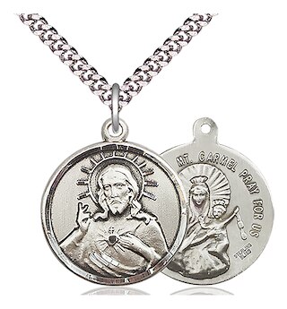 Sterling Silver Scapular Pendant on an 24-inch Light Rhodium Heavy Curb Chain.  Handmade in the USA