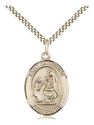 14kt Gold Filled Saint Catherine of Siena Pendant on an 18-inch Gold Filled Light Curb Chain. Handmade in the USA