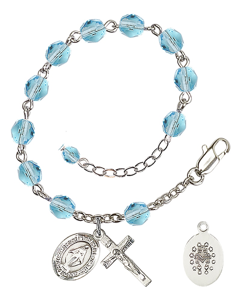 Hand Made Silver Plate Rosary Bracelet with 6mm Fire Polished Beads featuring a Miraculous Charm.  Handmade in the USA