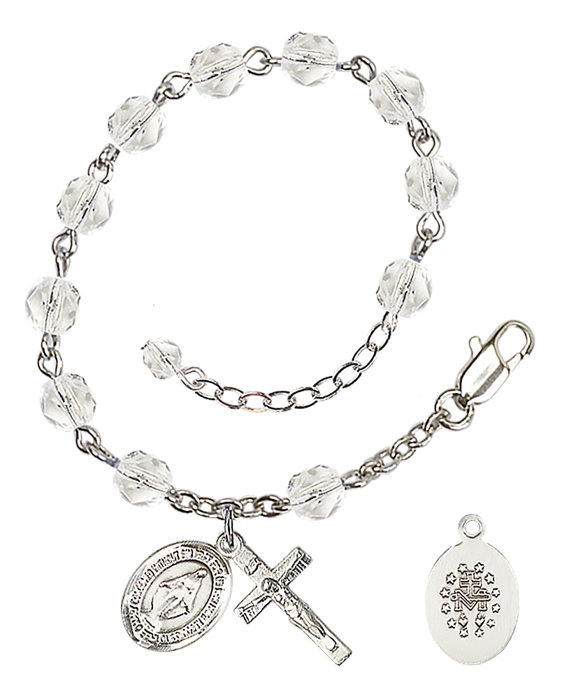 Hand Made Silver Plate Rosary Bracelet with 6mm Fire Polished Beads featuring a Miraculous Charm.  Handmade in the USA