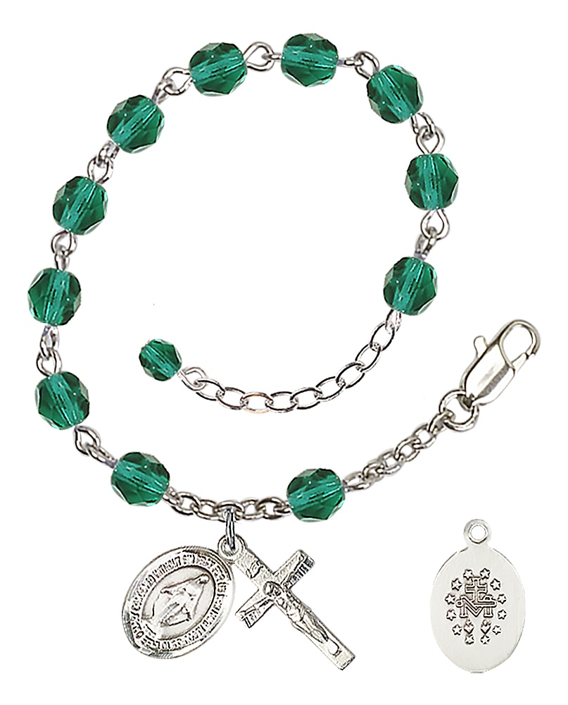 Hand Made Silver Plate Rosary Bracelet with 6mm Fire Polished Beads featuring a Miraculous Charm.  Handmade in the USA