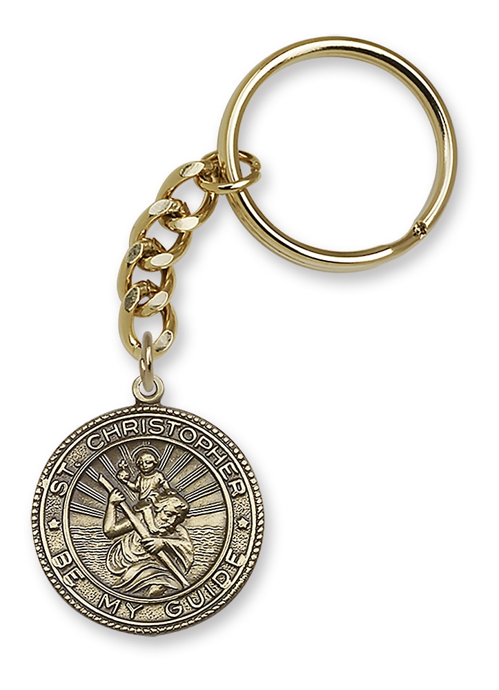 Gold Oxide Saint Christopher Keychain.  Handmade in the USA