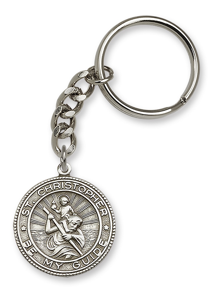 Silver Oxide Saint Christopher Keychain.  Handmade in the USA