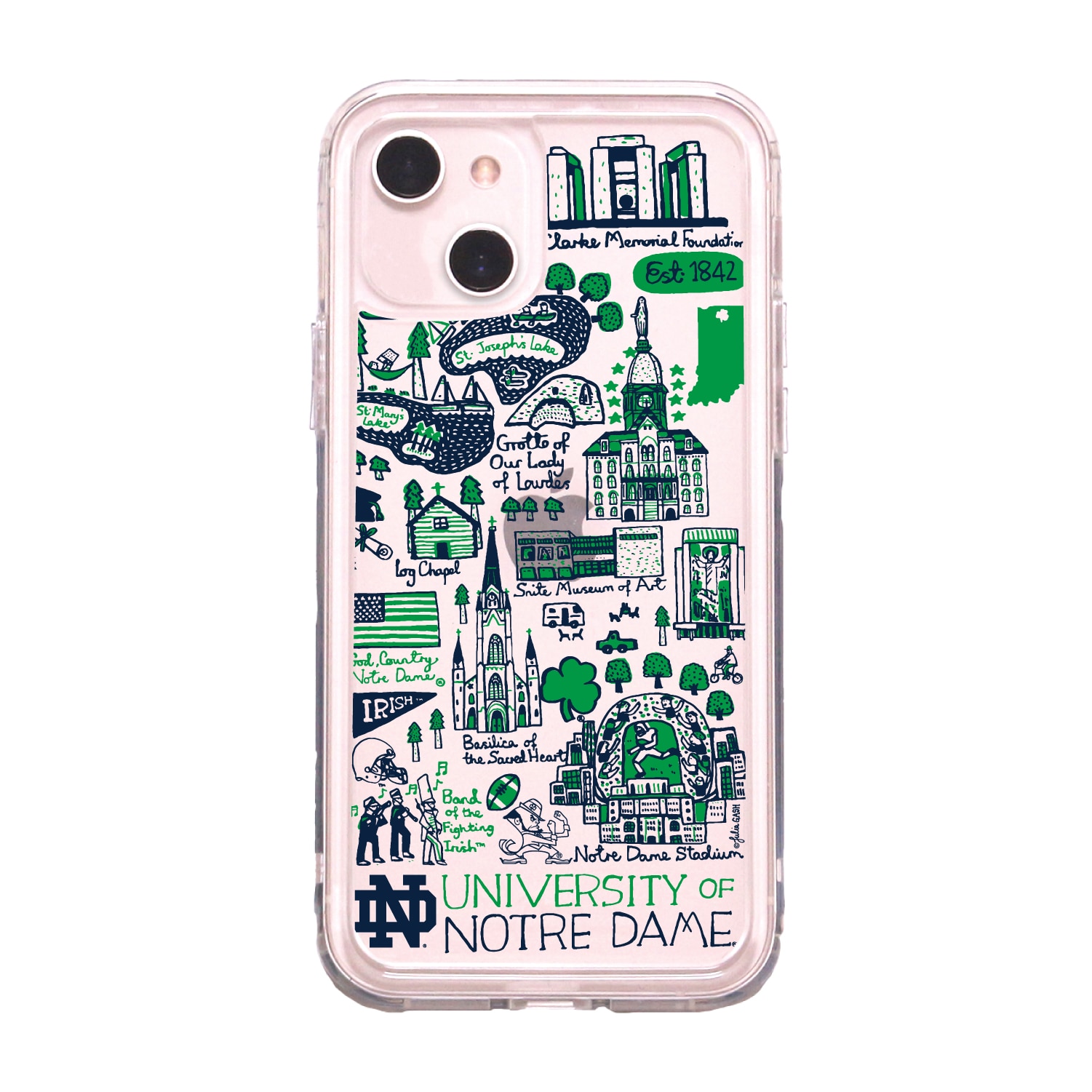 University of Notre Dame V2 Clear Armor Phone Case, Julia Gash Cityscape - iPhone 13