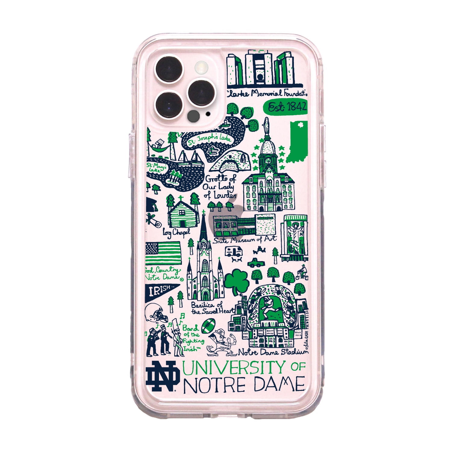 University of Notre Dame V2 Clear Armor Phone Case, Julia Gash Cityscape - iPhone 13 Pro