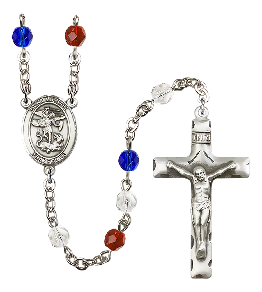 Rhodium Plated Patriotic Saint Michael Rosary