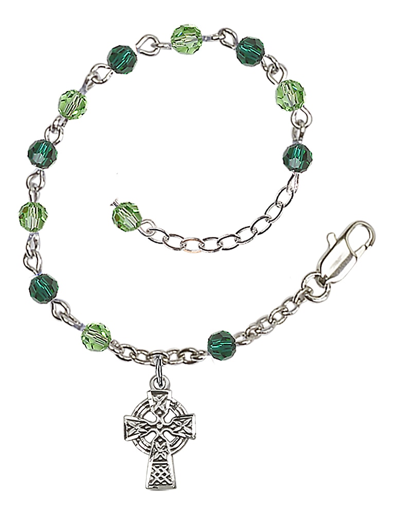 Adjustable Dark Green, Austrian Crystal Irish Rosary Bracelet in Silver-Plated