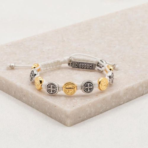 My Saint My Hero Benedictine Blessing Bracelet White/Mixed Medals