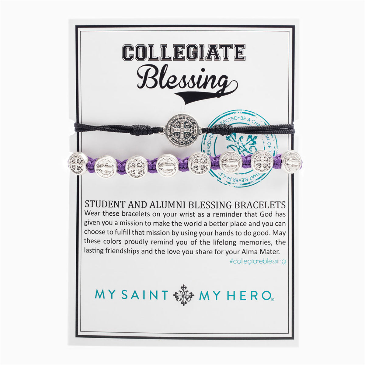 My Saint My Hero Collegiate Student & Alumni Blessing Bracelets - Black/Purple/Silver