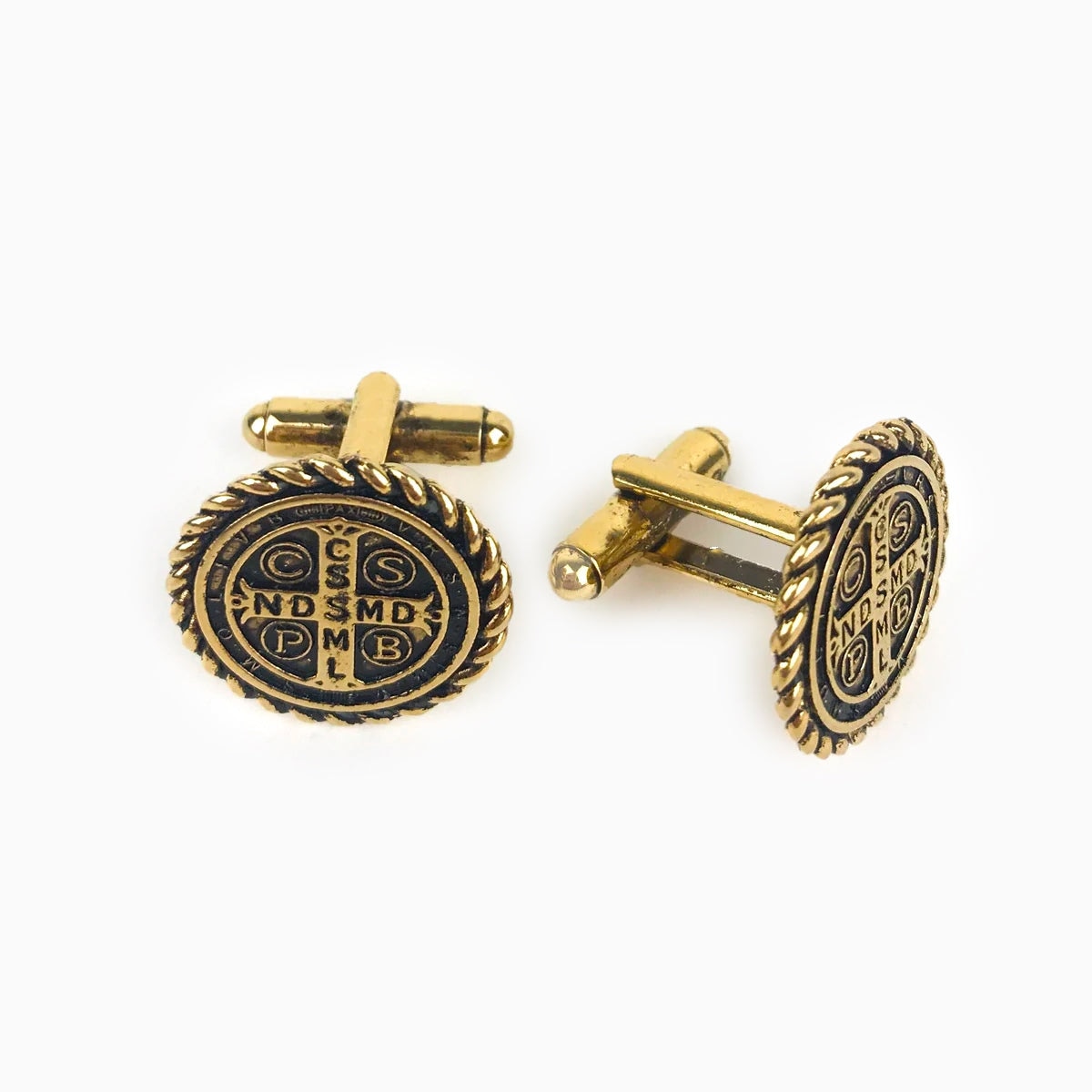 My Saint My Hero Benedictine Medal Cuff Links - Gold