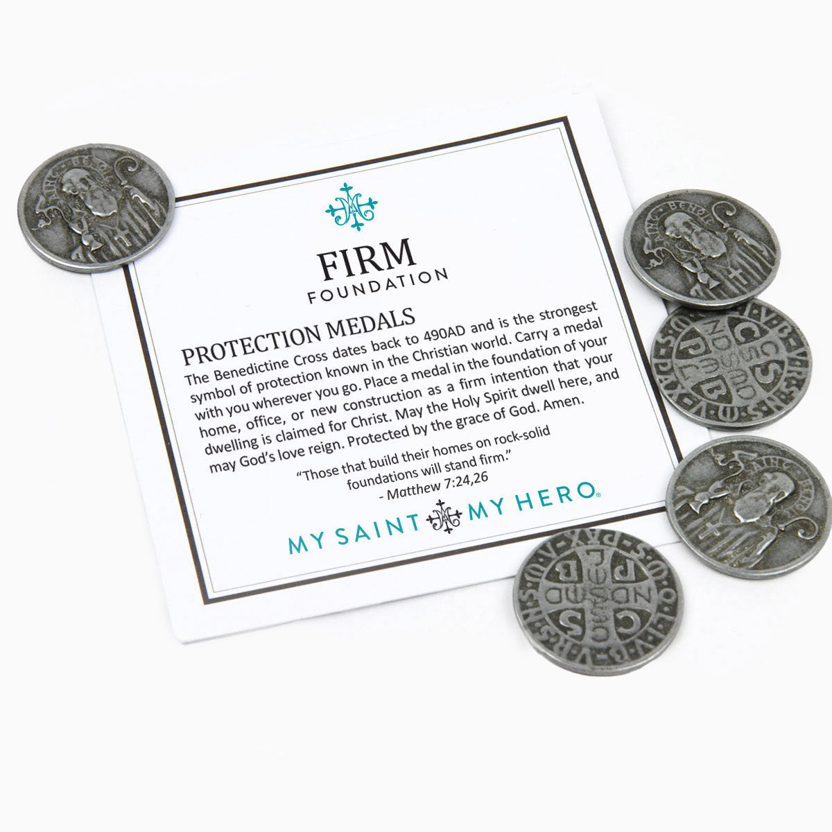 My Saint My Hero Firm Foundation - St. Benedict Protection Medal Set - 5 Silver Coins