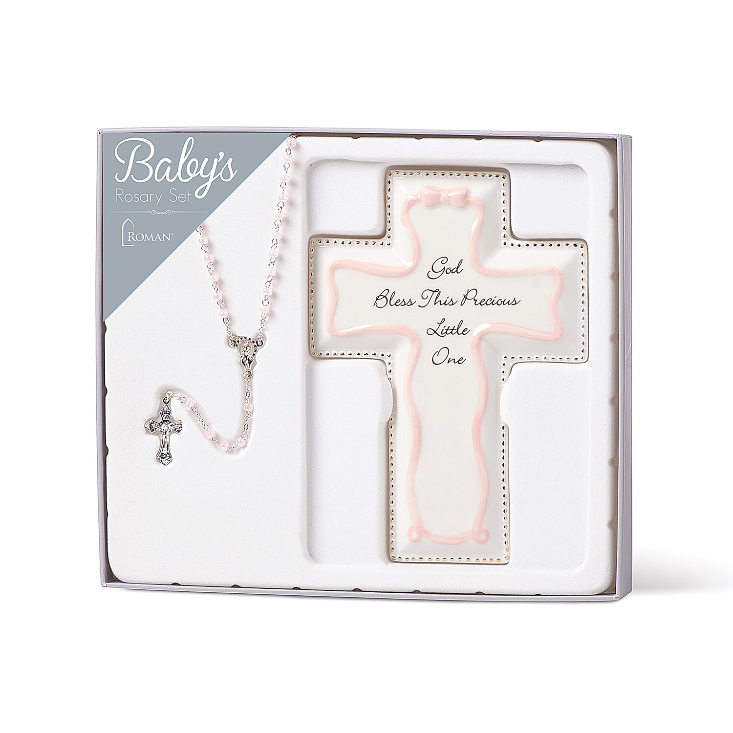 6.25"H Pink Cross And Rosary Set