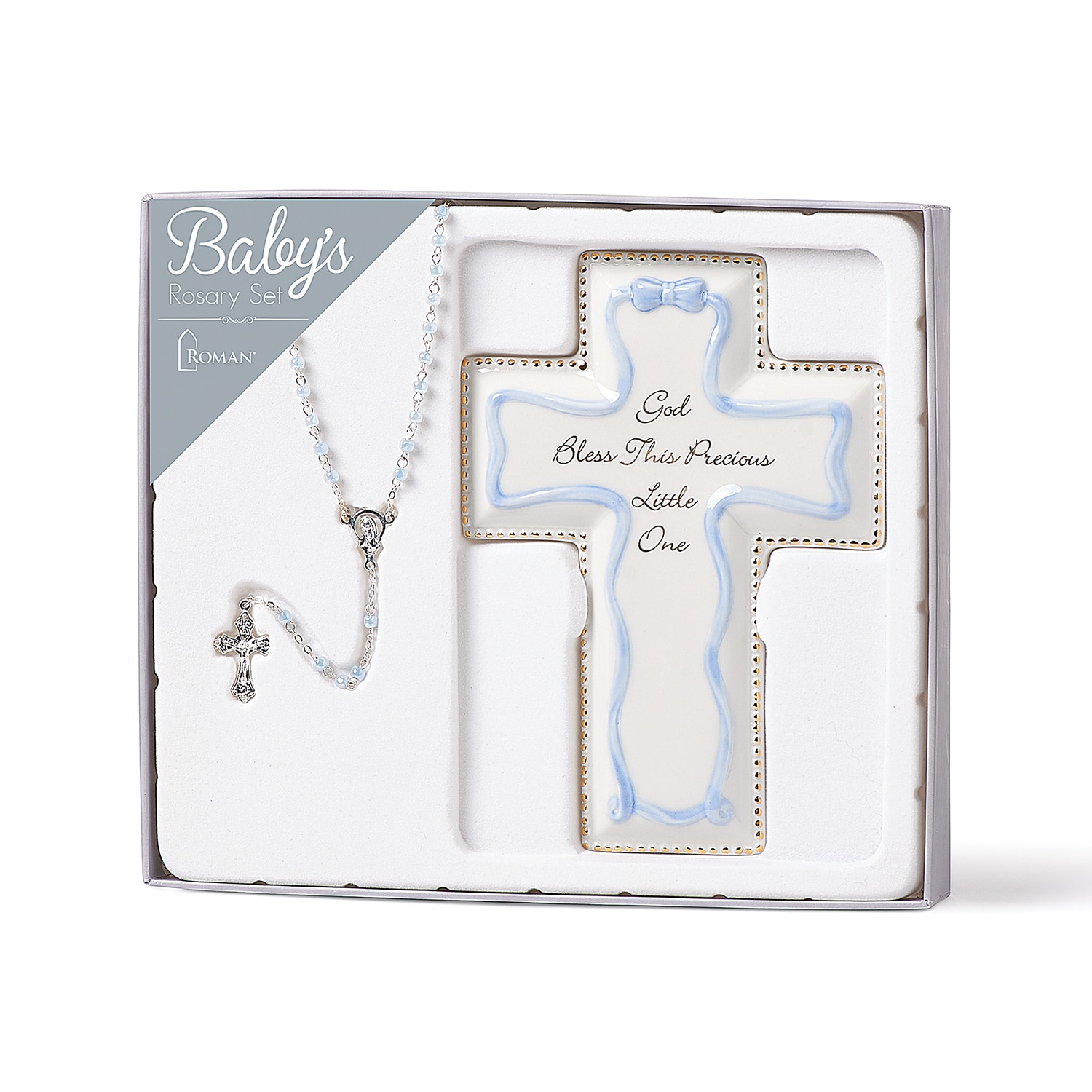 6.25"H Blue Cross And Rosary Set