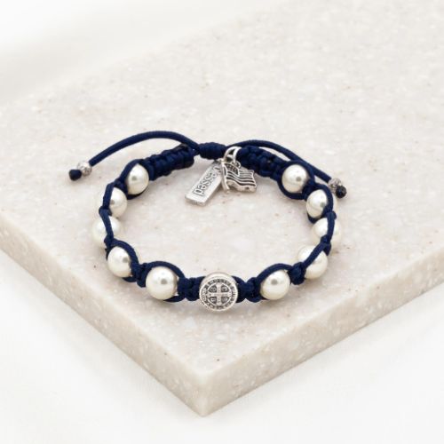 MSMH God Bless America Blessing Bracelet Silver/Navy/White Pearl