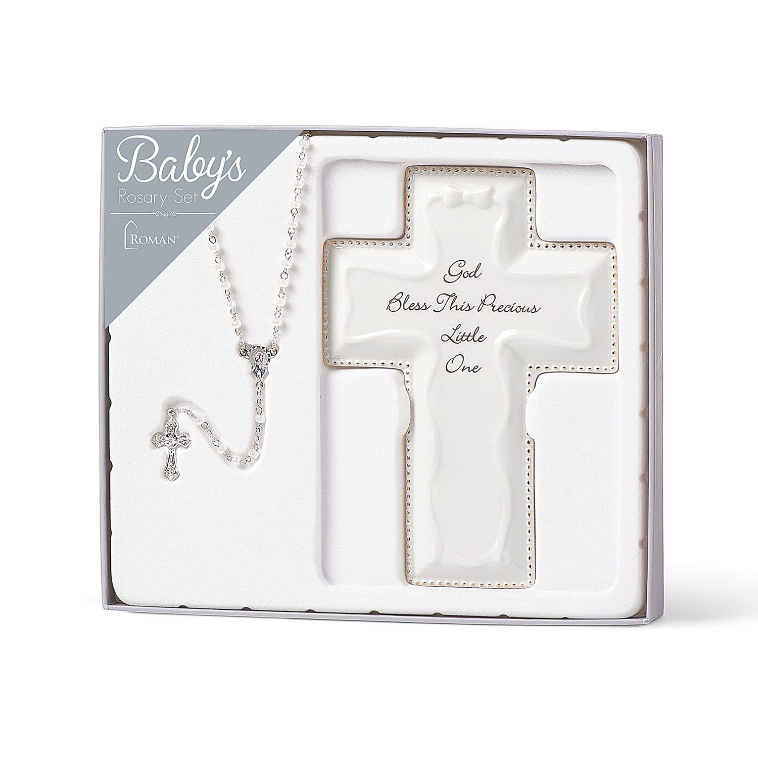 6.25"H White Cross And Rosary Set