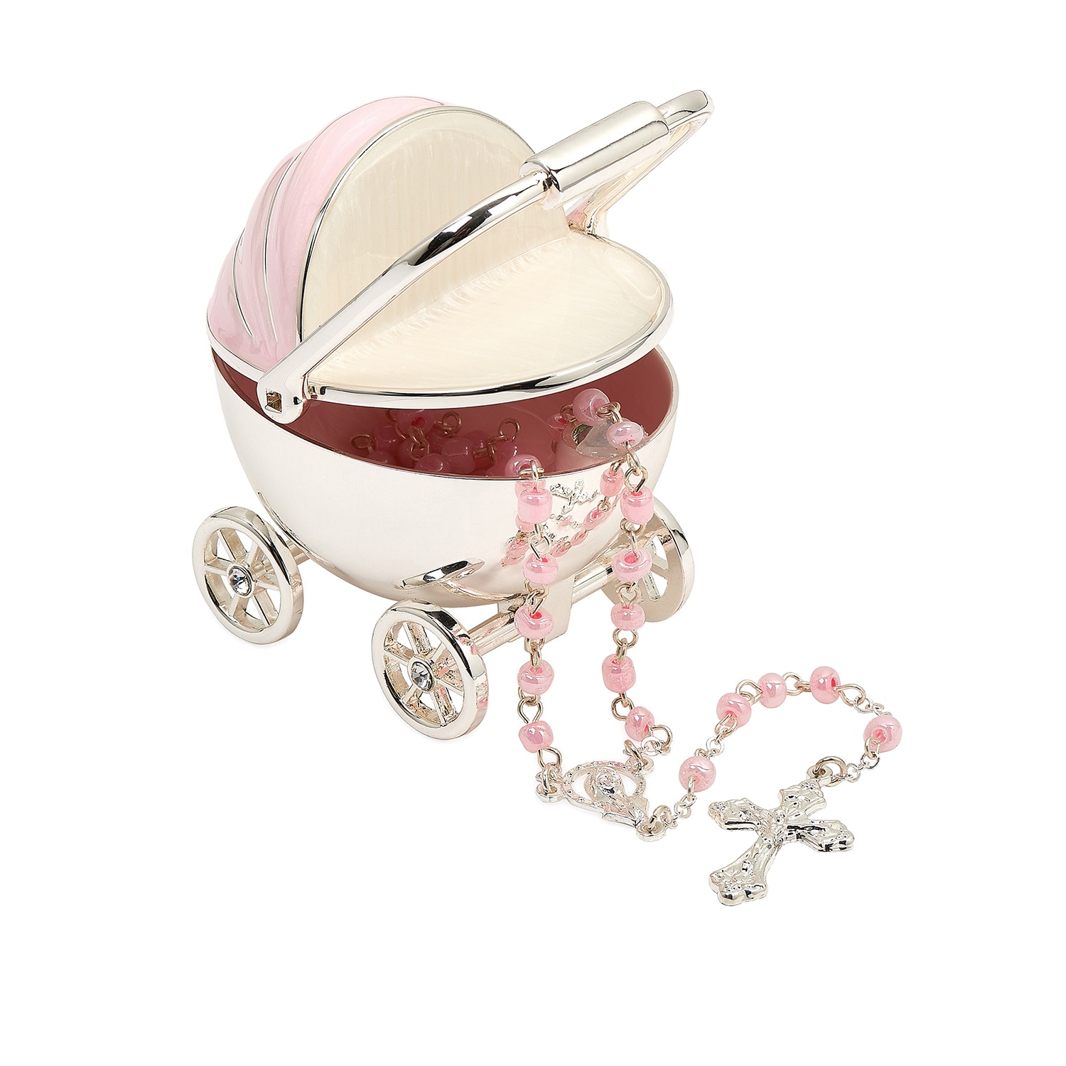 2.75"H Pink Carriage Keepsake Box + Rosary