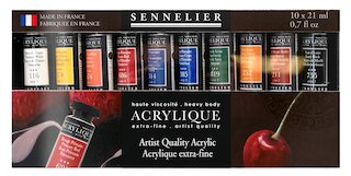 Sennelier Extra-Fine Artists' Acrylic Set, 10-Color Set, 21ml Tubes