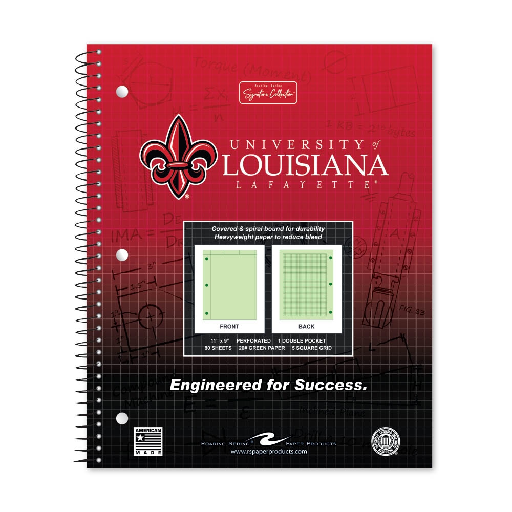 School Spirit Engineering Notebook, Green Tint 20# Paper with 1 Double Pocket