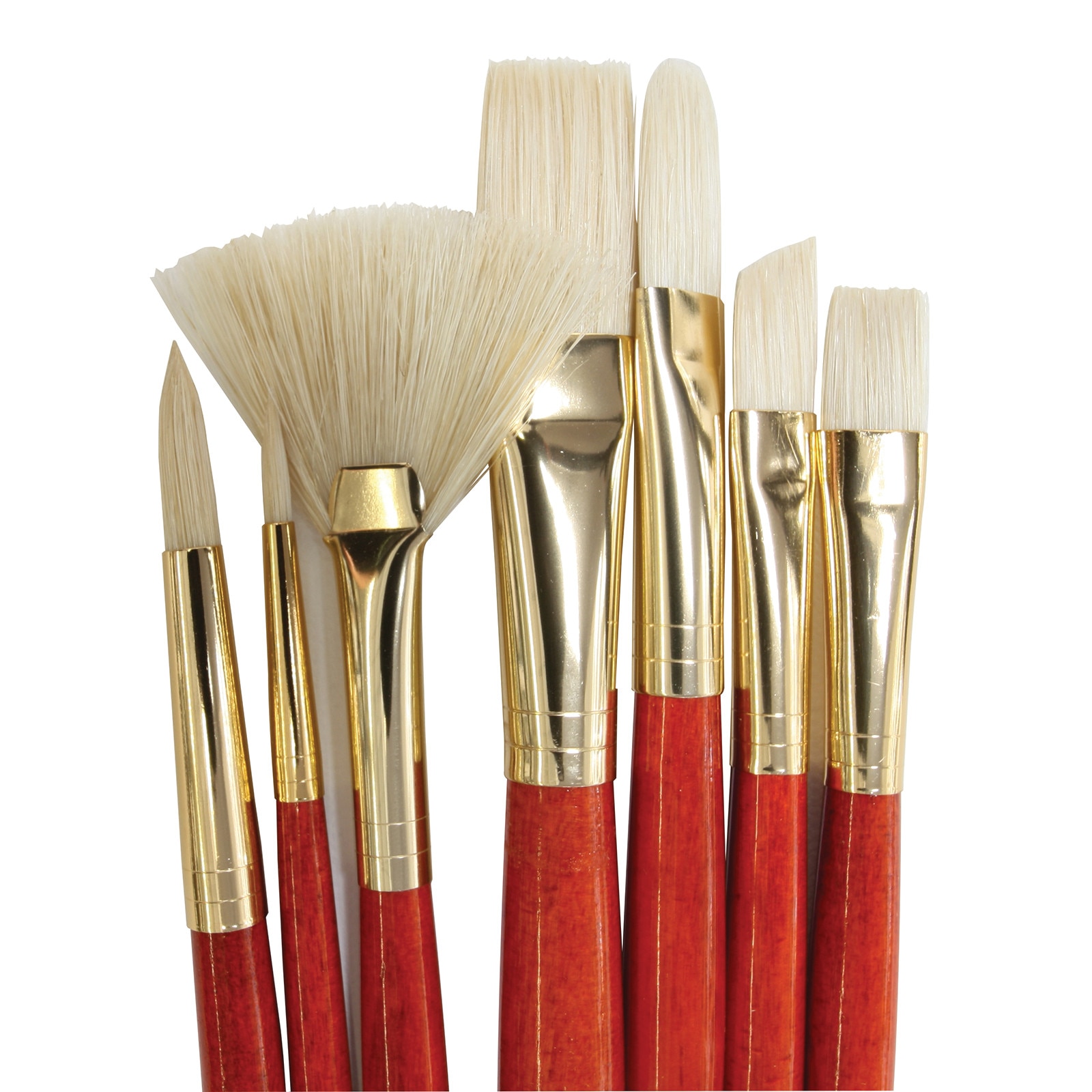 Princeton Brush Real Value 7-Brush Bristle Set, Rnd 2, 6, Brt 6, Filb 8, Fan 6, Flt 10, Angle 6 (LH)