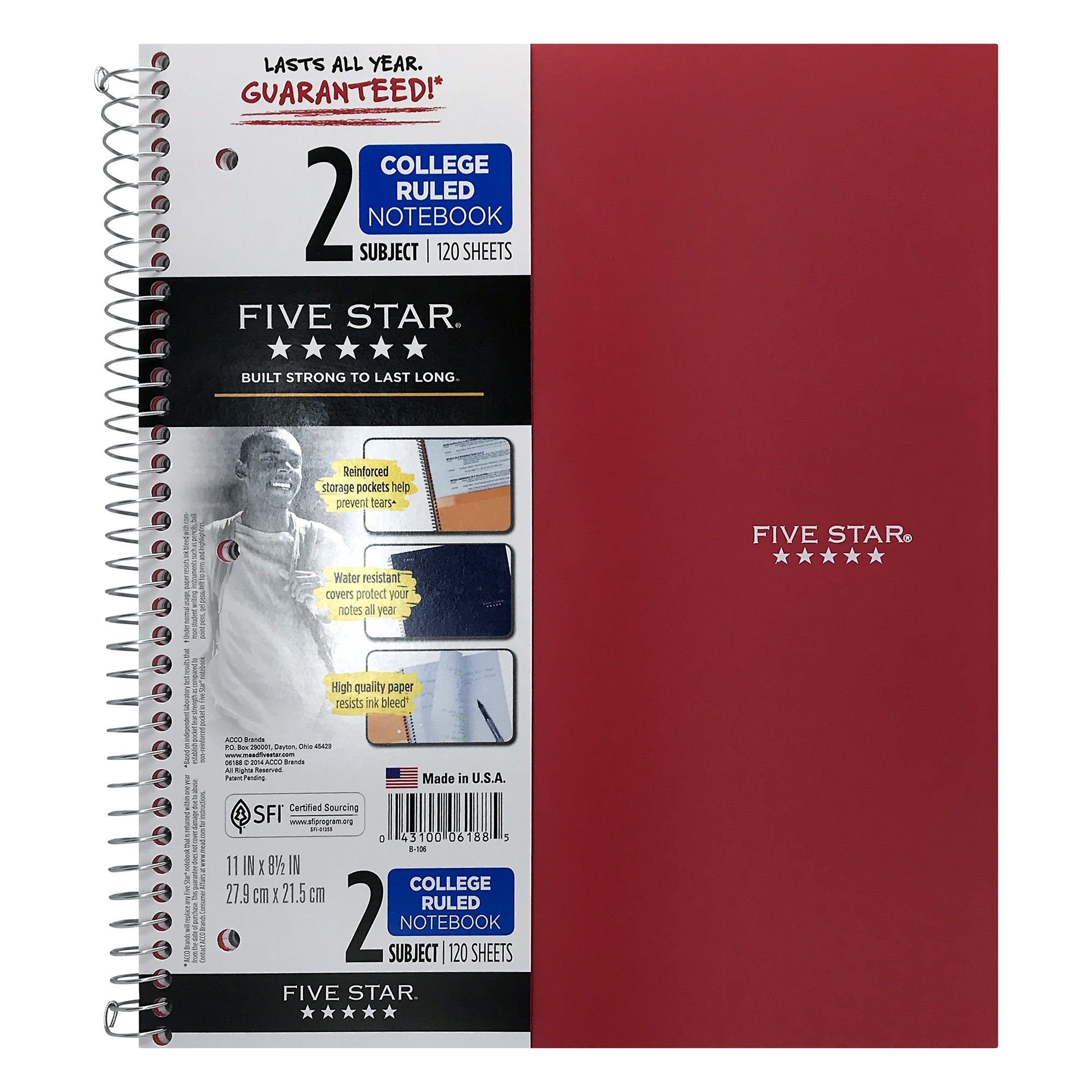 Five Star Wirebound Notebook 2 Subject College Ruled 11 x 8 12 Assorted Colors