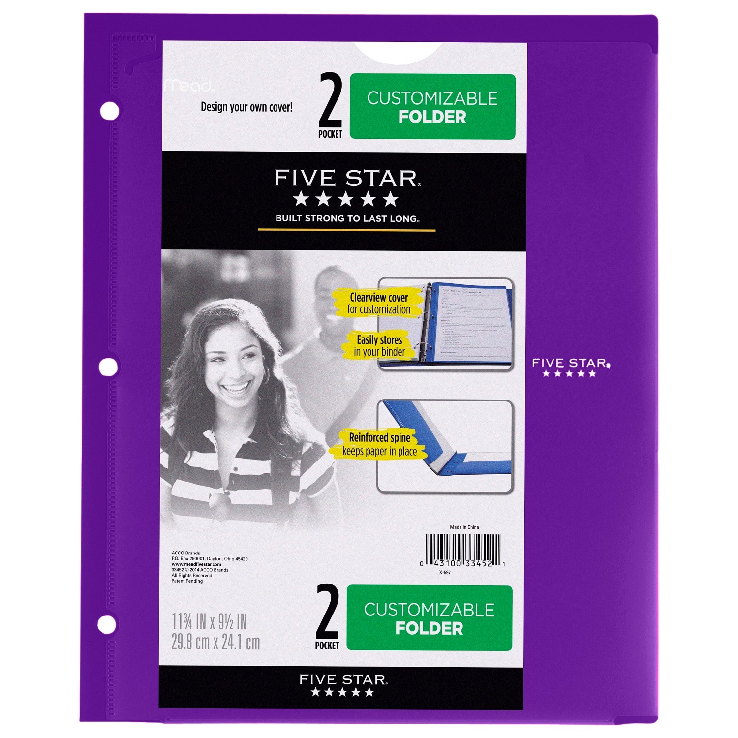 Five Star Customizable Plastic Folder 9 x 11  Assorted Colors